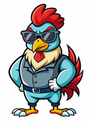 colorful illustration of a cartoon rooster mascot , isolated on white background, suitable for logo, mascot, branding, game character, and etc