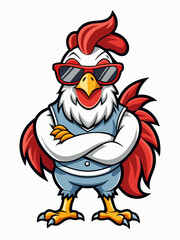 colorful illustration of a cartoon rooster mascot , isolated on white background, suitable for logo, mascot, branding, game character, and etc