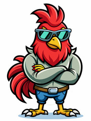 colorful illustration of a cartoon rooster mascot , isolated on white background, suitable for logo, mascot, branding, game character, and etc