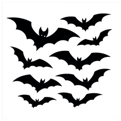 Fototapeta premium Monochrome bat silhouettes in flight | halloween vector art for spooky designs