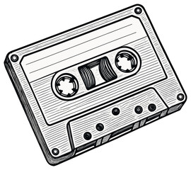 Retro cassette vector illustration: vintage audio tape sketch for nostalgic music themes