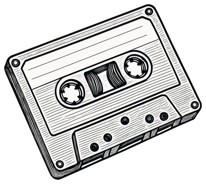 Retro cassette vector illustration: vintage audio tape sketch for nostalgic music themes