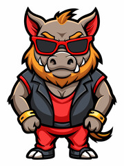 colorful illustration of a cartoon wild boar mascot , isolated on white background, suitable for logo, mascot, branding, game character, and etc