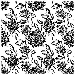 Dahlia flower seamless pattern silhouette background