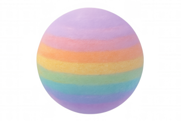 Vibrant rainbow-striped sphere spinning, representing diversity and creativity against transparent background