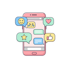 Pixelated Smartphone Interface with Emoji Speech Bubbles and Modern Design Elements
