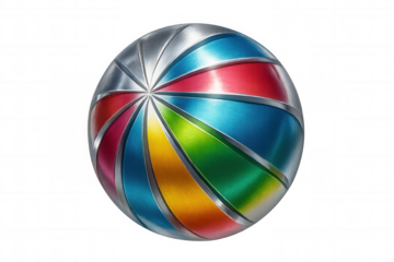 Multicolored metallic sphere rotating on transparent background, representing diversity and innovation