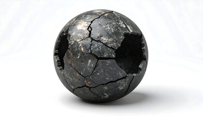 Fototapeta premium Cracked Dark Sphere with White Background.