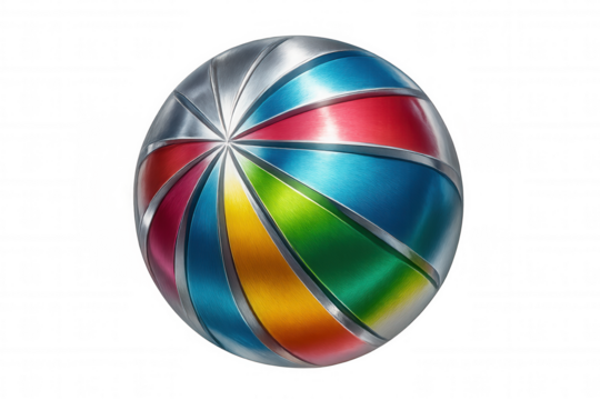 Multicolored metallic sphere rotating on transparent background, representing diversity and innovation