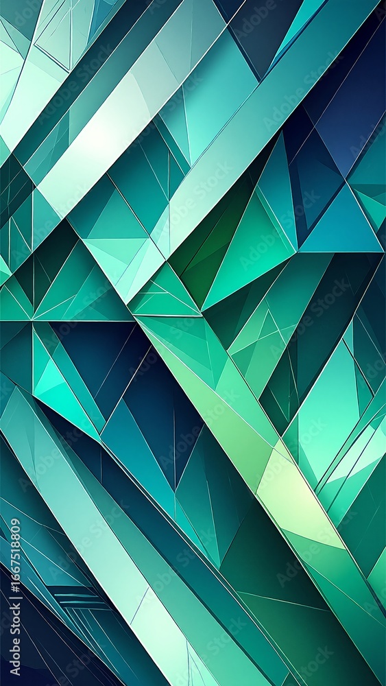 Poster a vibrant blue and green abstract background featuring a dynamic array of shapes, including circles,