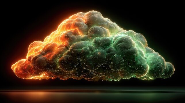 Glowing cloud form, particle effect, dark background