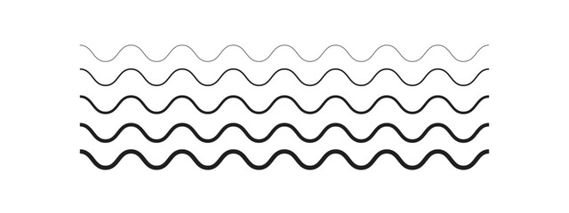 Set of horizontal wavy lines of different thickness.