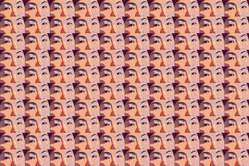 Comic Asian Woman's face looking at you continuous pattern