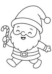 Obraz premium coloring book christmas gnome walking with a big candy cane, playful holiday pose