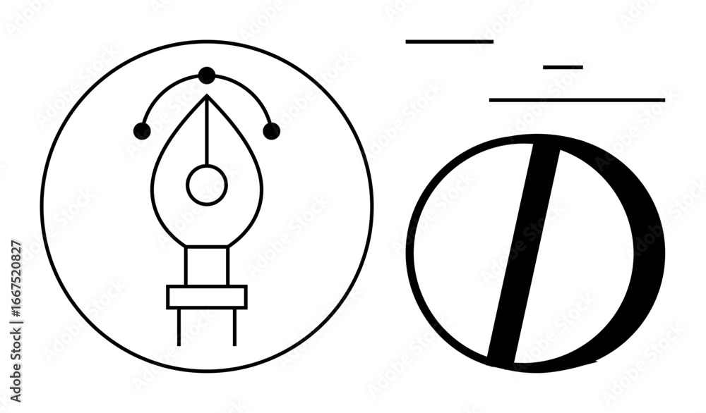 Poster pen tool tip in circular frame with adjustable vector curve alongside bold typography and text lines