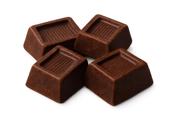 Four delicious chocolate chunks forming a cross shape are isolated on a transparent background, creating a tempting image
