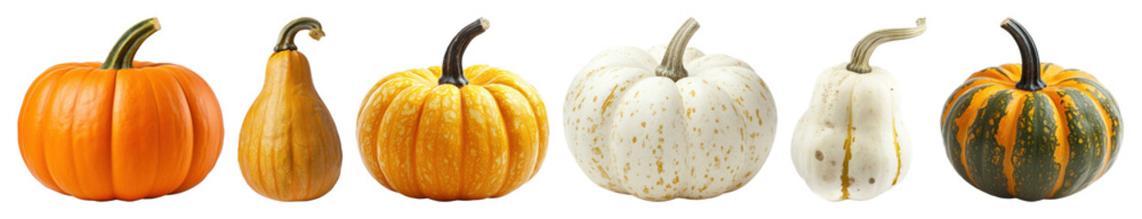 Obraz premium PNG Colorful assorted pumpkins variety, element set on transparent background