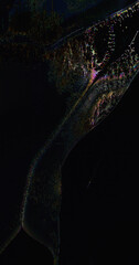 Glitch texture. Screen distortion. Yellow dark black color noise vibration waves purple lines...