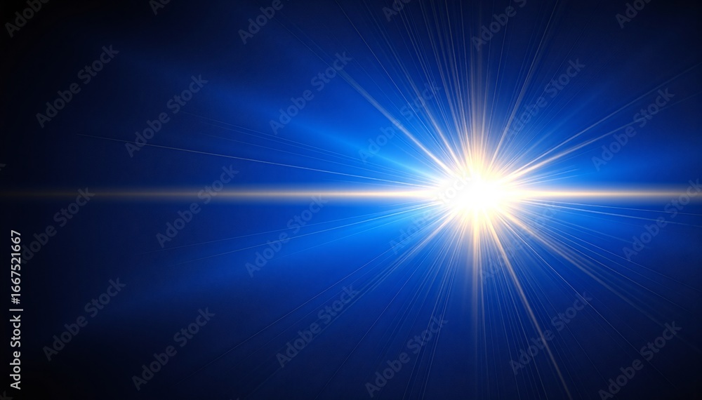 Poster a vibrant blue sunburst radiates with dynamic rays extending outward, creating a striking visual eff