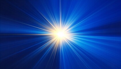 Fototapeta premium A vibrant bright blue background radiates with soft, golden light rays streaming diagonally, creating a serene and uplifting atmosphere.