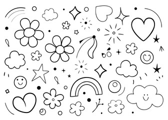 Charming childlike design featuring a heart flower rainbow and whimsical line art elements for creative projects