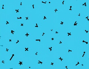 Abstract pattern of random symbols on a light teal background