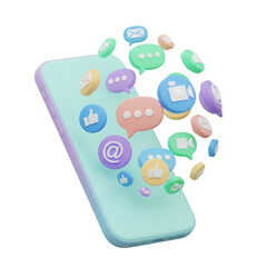 Digital Smartphone with Floating Communication Icons on Transparent Background