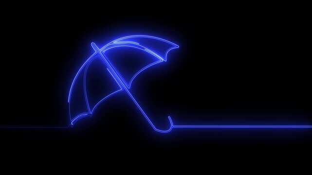 Glowing neon Umbrella. Line drawing . Rain season. illustration .