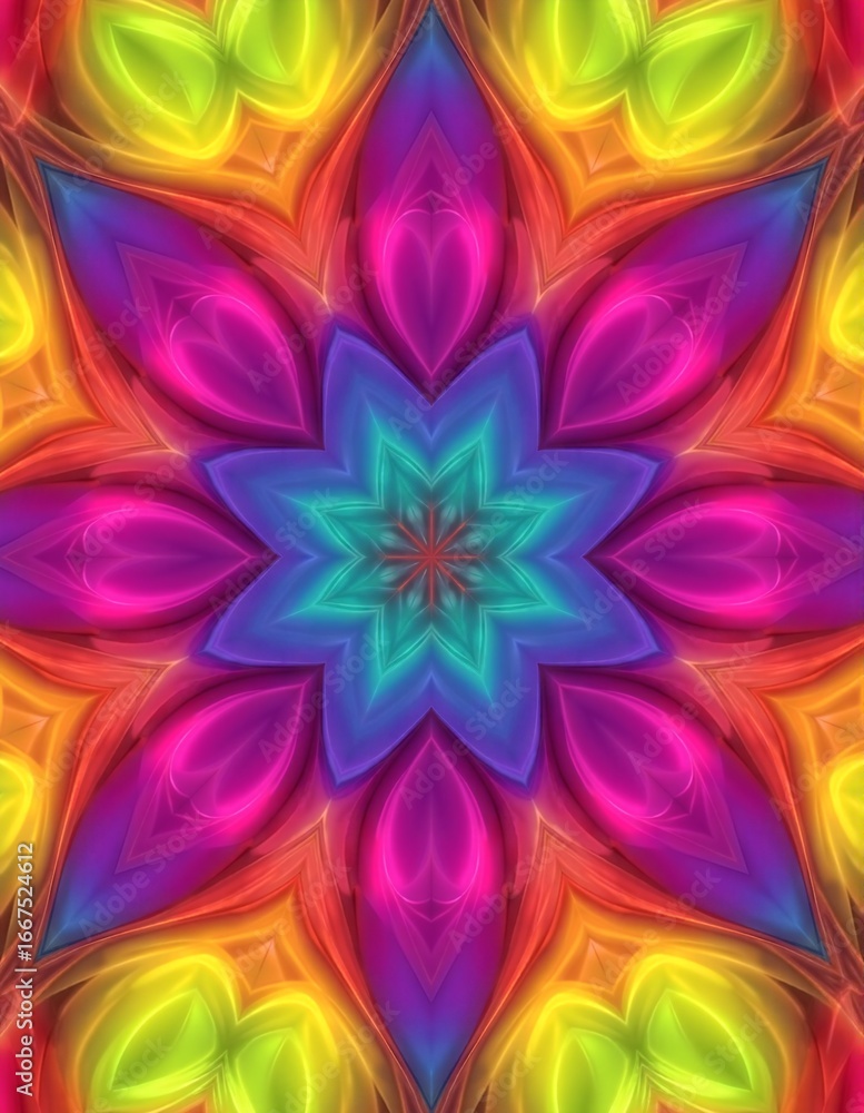 Poster a vibrant flower showcasing a stunning array of colors, featuring intricate petal shapes and pattern