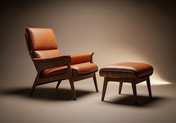 Obraz premium Modern leather armchair and ottoman with wooden frame