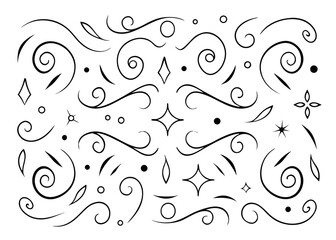 Elegant decorative swirl and spiral silhouette collection for creative design projects and artistic applications