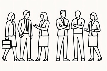 Business professionals: A detailed illustration of diverse professionals interacting. Perfect for showcasing business-related concepts like networking, collaboration, and teamwork.