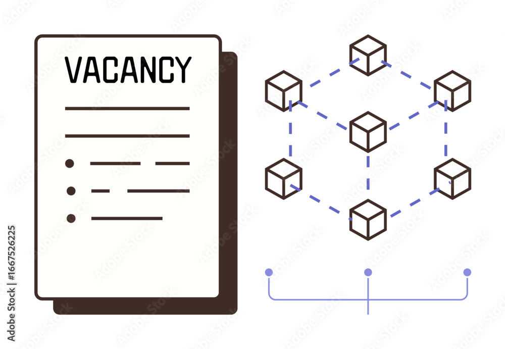 Poster job vacancy document next to a blockchain diagram representing decentralized technology. ideal for r