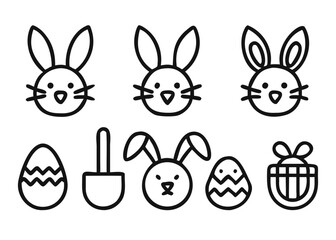 Obraz premium Charming easter bunny and egg icon collection featuring adjustable line weight for creative projects