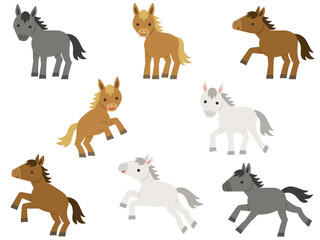 色々な毛色の馬のイラストセット