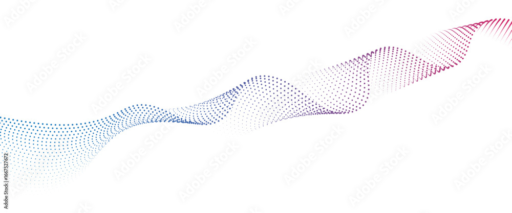 Poster flowing dot wave halftone gradient pattern on transparent background