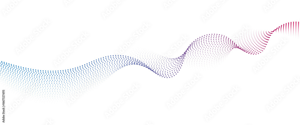 Poster flowing dot wave halftone gradient pattern on transparent background