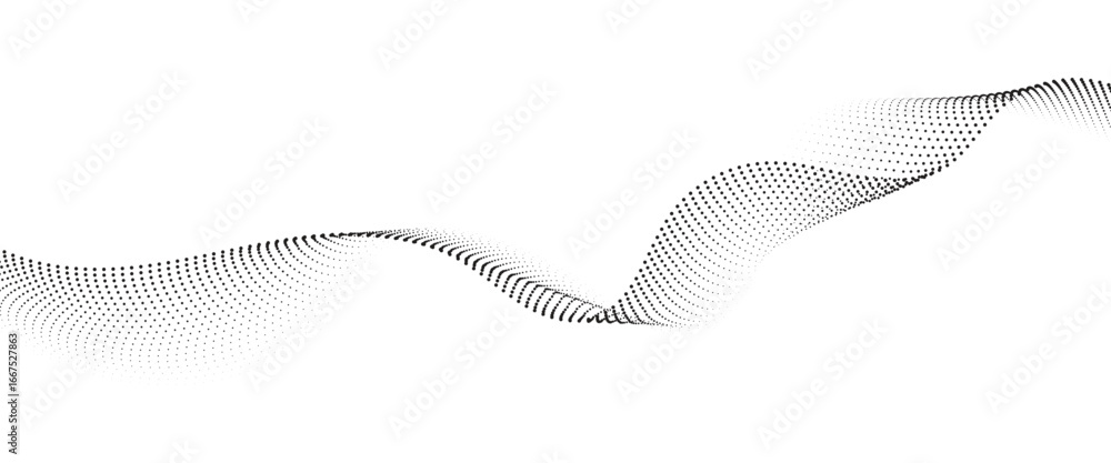 Poster flowing dot wave halftone gradient pattern on transparent background