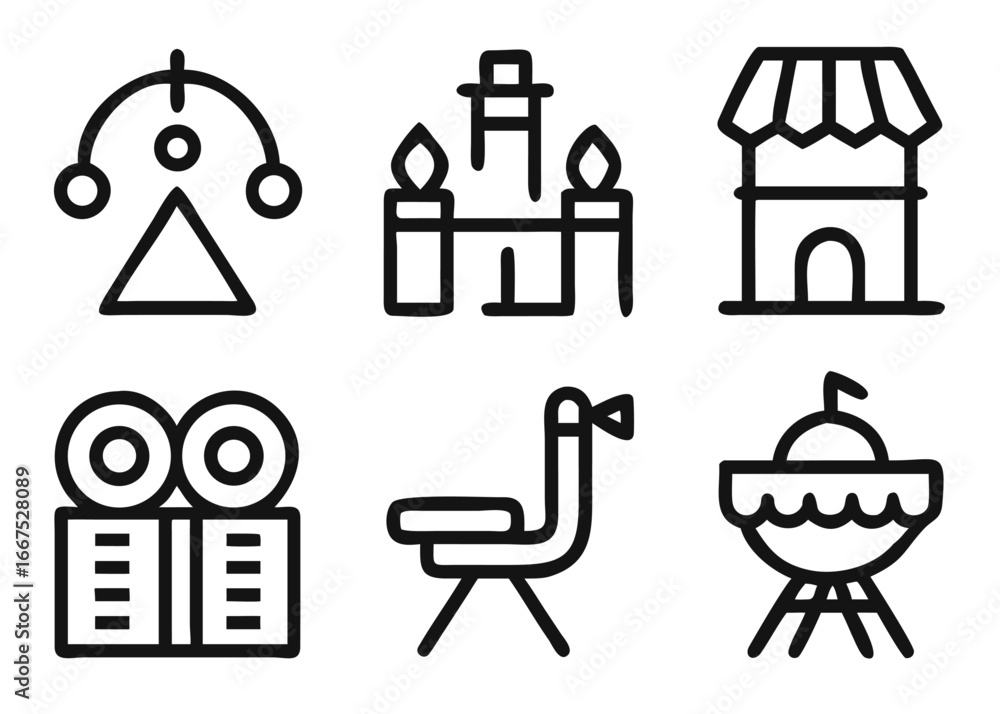 Poster comprehensive collection of entertainment themed graphic elements featuring adjustable line weight a