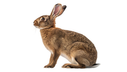 Obraz premium European Hare Sitting Upright Profile View on Transparent Background