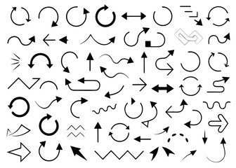 Naklejka premium Collection of flat directional arrows featuring straight and curved designs in a modern style