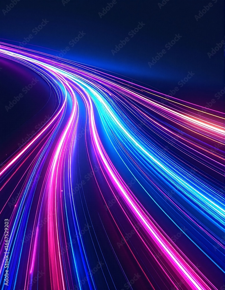 Poster a captivating long exposure shot capturing vibrant light streaks from passing vehicles on a dark roa