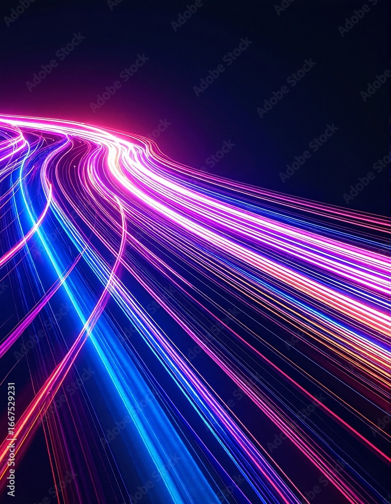 Poster a captivating long exposure shot captures vibrant light streaks from passing cars on a dark road, cr