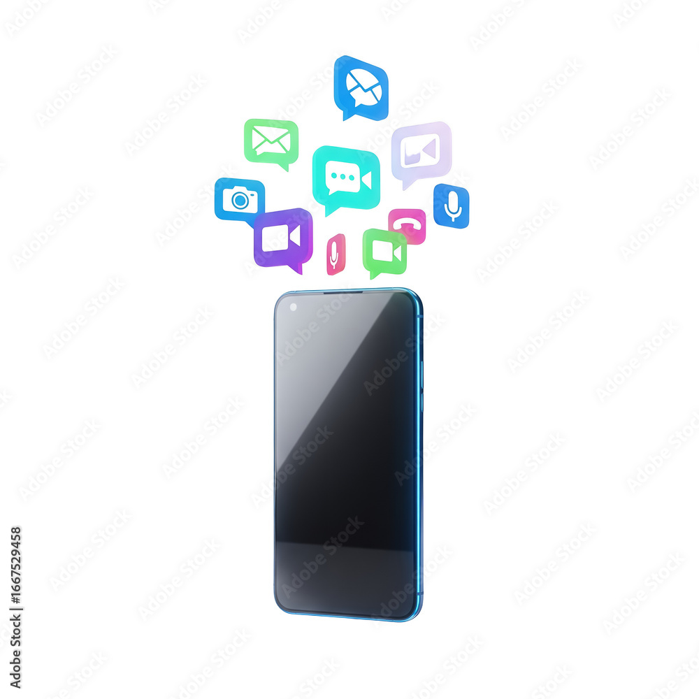 Aufkleber smartphone displaying messaging icons in vivid colors on a black transparent background