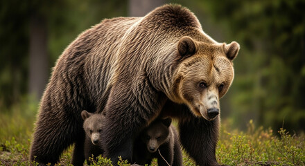 クマの家族愛 - 野生動物の温かい親子関係