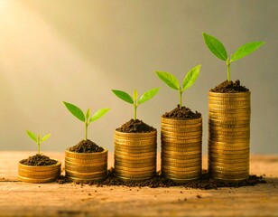 Growing investment concept with plant on coins stack