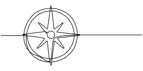 Magnetic compass continuous one line drawing. Land, sea, navigation, geography compass single line art illustration. Editable vector.   © SREEPOLOK