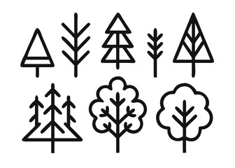 Comprehensive collection of woodland nature symbols featuring adjustable line thickness for versatile graphic design applications