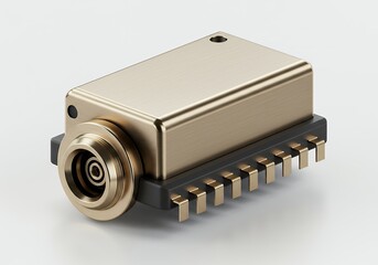 Golden electronic connector component with pins, representing innovation and advanced technology