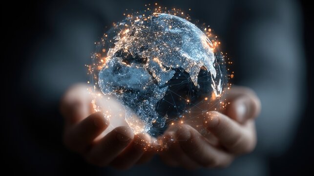 Holographic Earth held in hands
